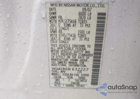 2008 Nissan Pathfinder S из США, поврежденный, VIN 5N1AR18U18C632227